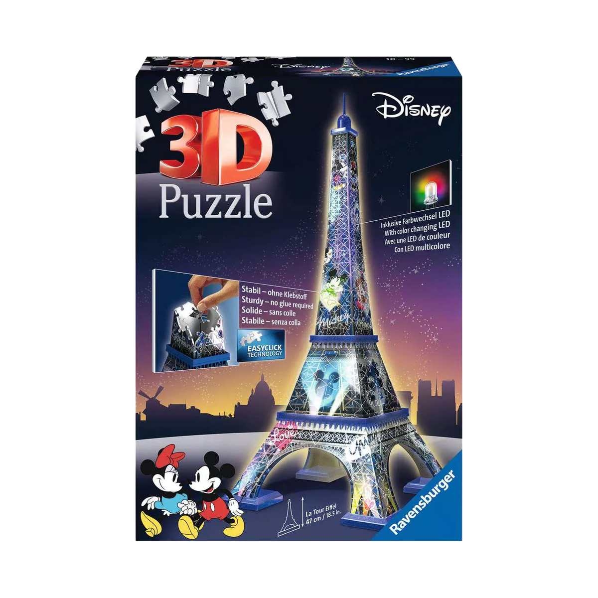 3D Puzzle: Night Edition - Mickey & Minnie Eiffel Tower - 216 Piece, box front