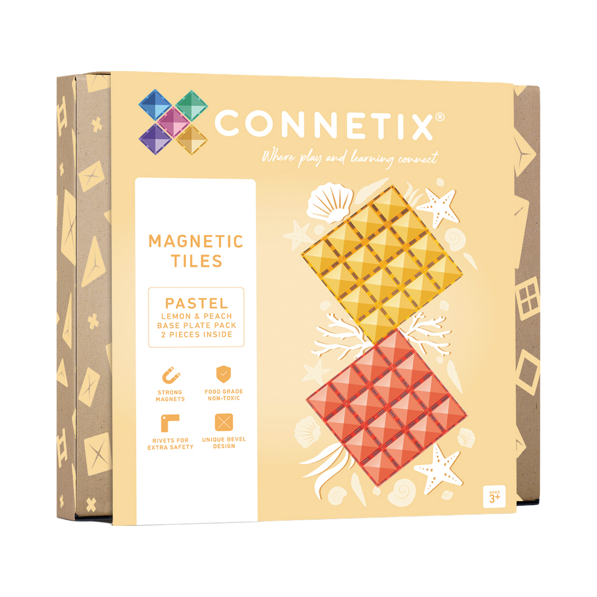 Connetix Pastel Lemon & Peach Base Plate Pack, box front