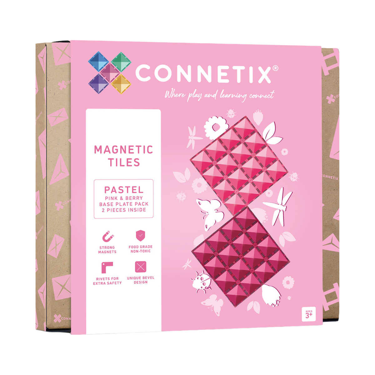Connetix Pastel Pink & Berry Base Plate Pack, box front