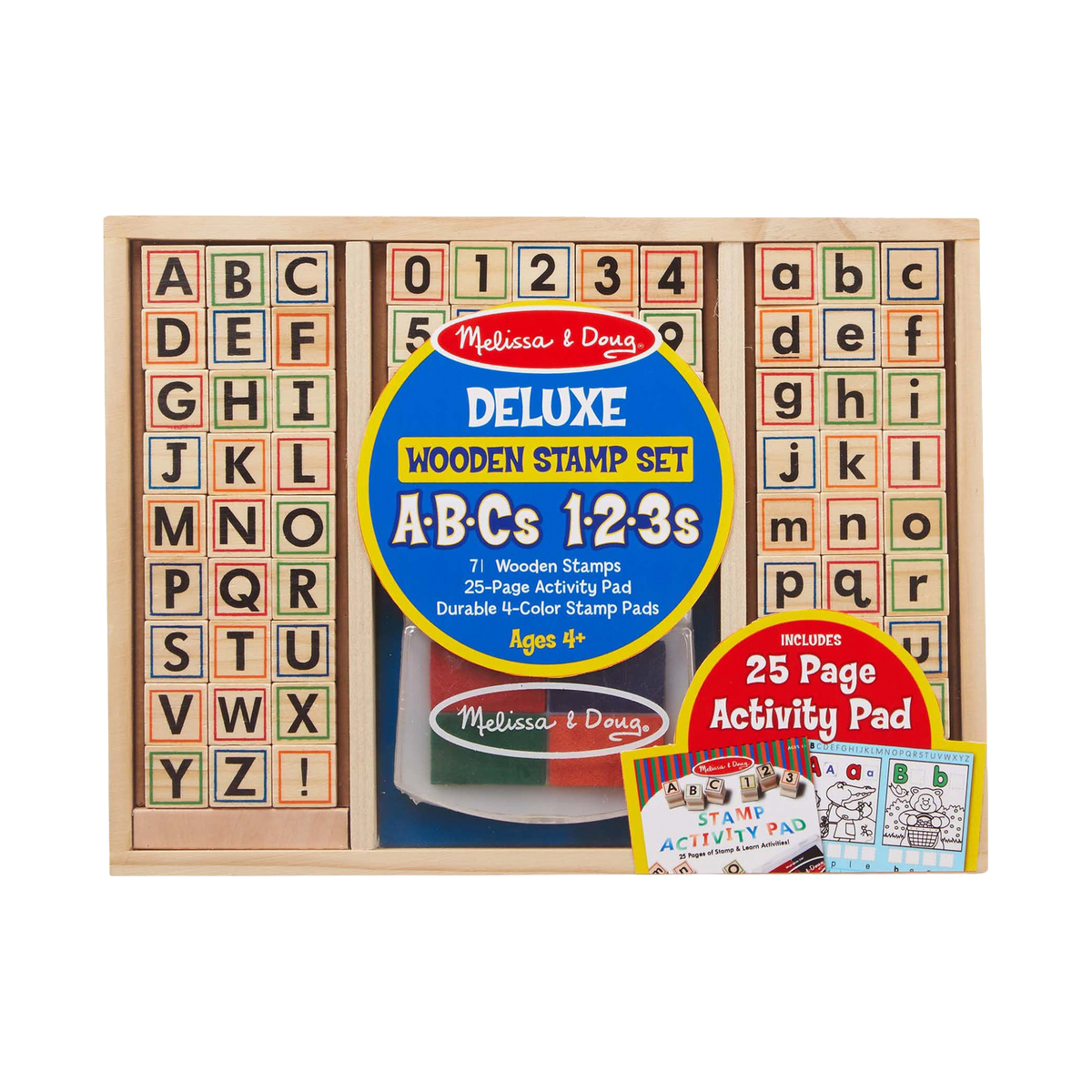 Melissa & Doug Deluxe Wooden Stamp Set ABCs 123s, box front