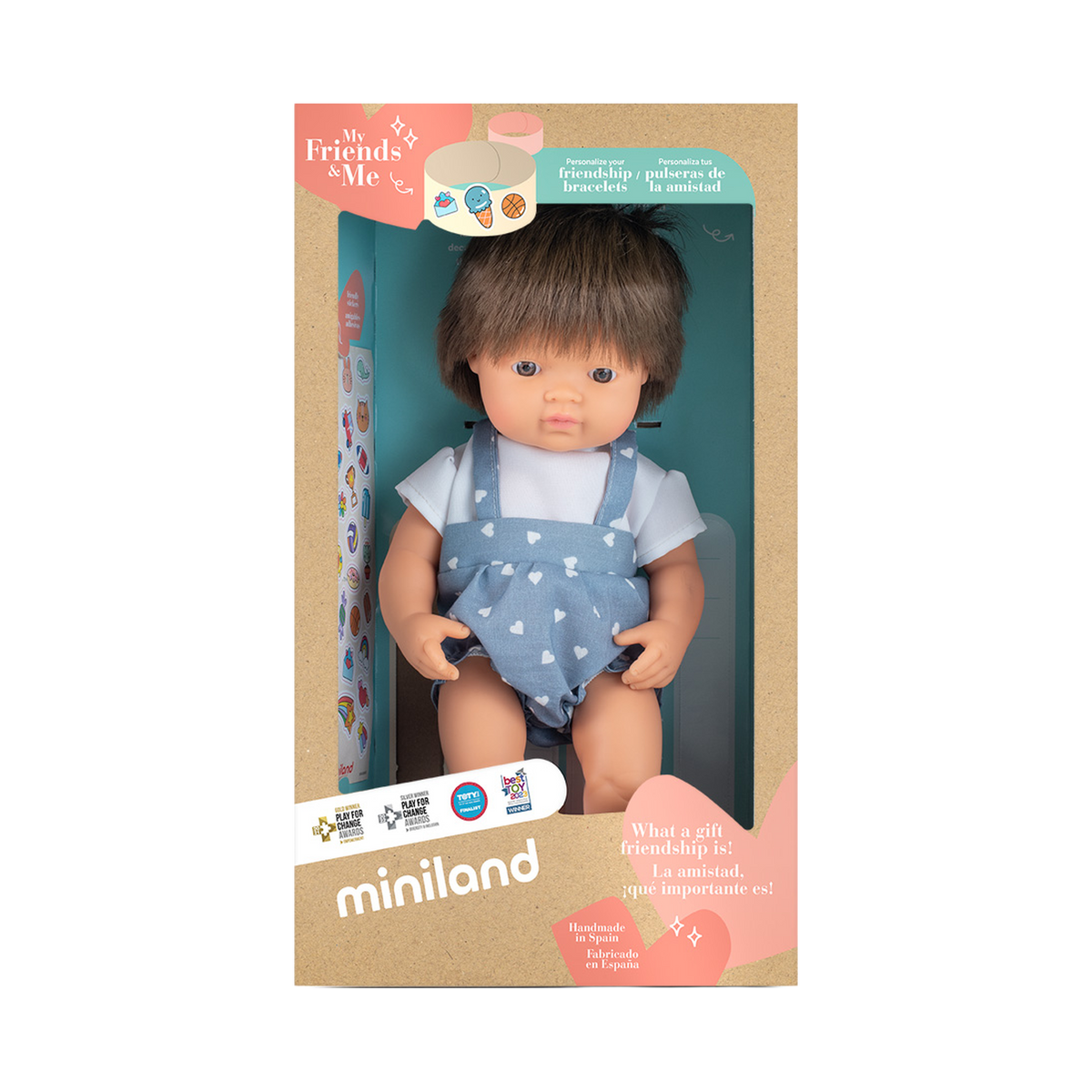 Miniland My Friends & Me Baby Doll Brown Hair Boy 38cm, box front