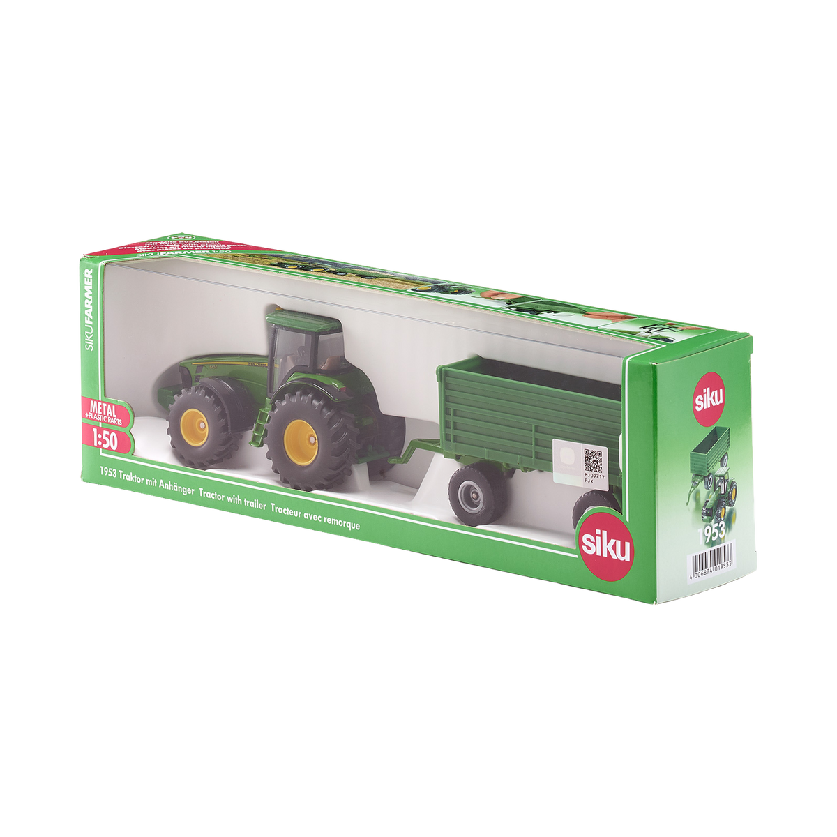 Siku John Deere Tractor with Trailer 1:50, box front