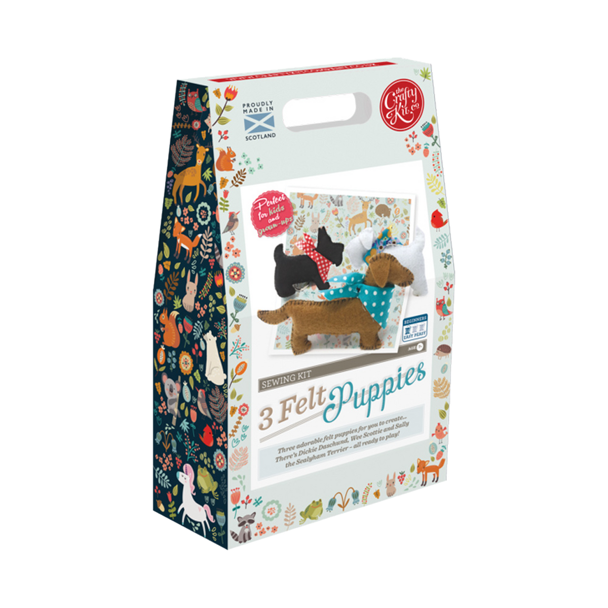 The Crafty Kit Co 3 Felt Puppies Sewing Kit, box front