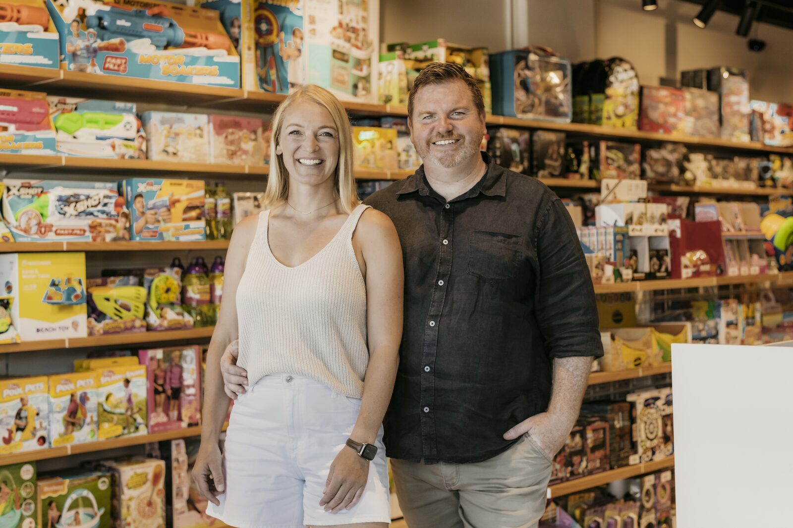 Chris and Eliane, the owners of Wonderloft, standing together on the shop floor